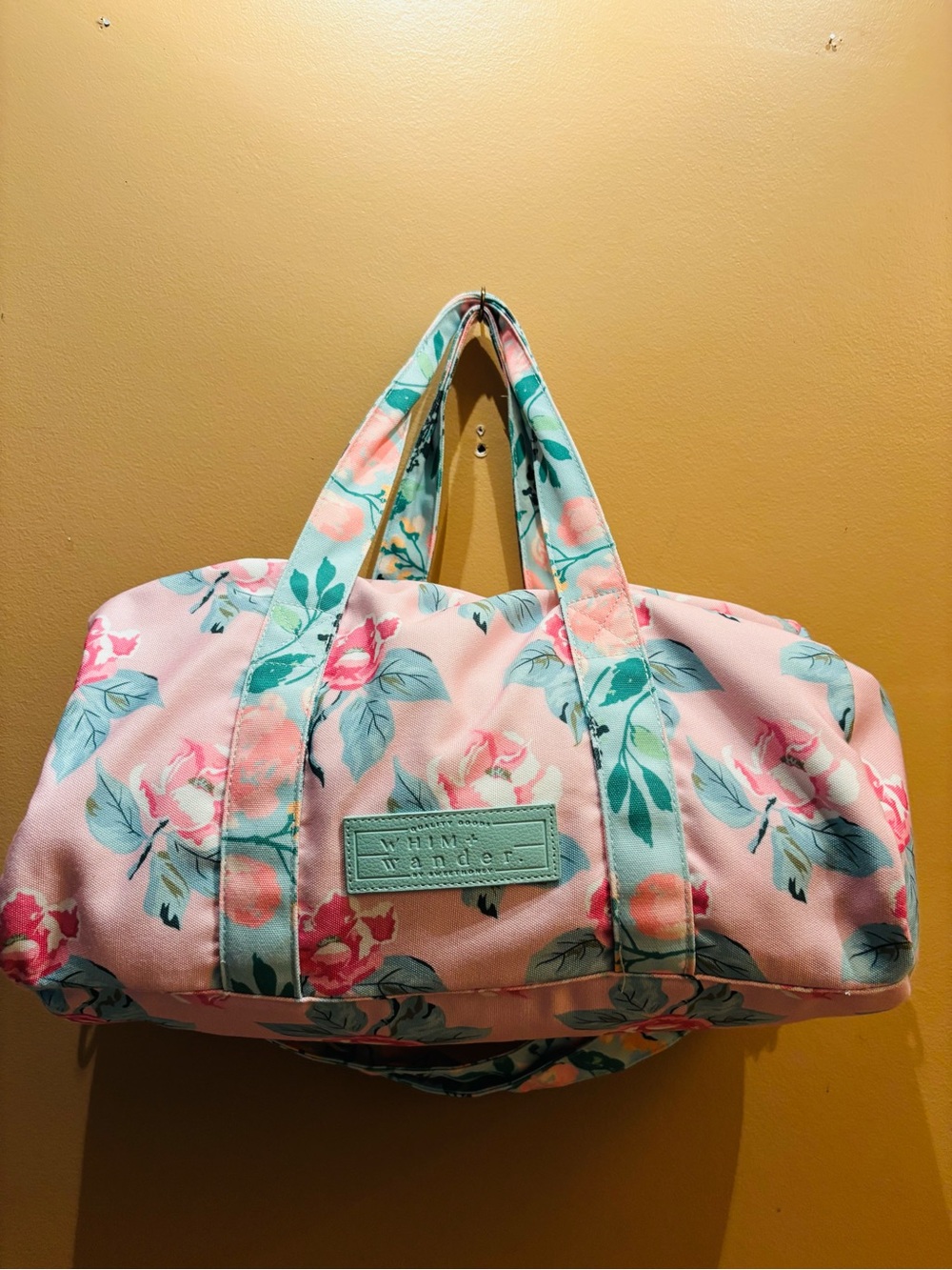 Whim + Wander by Sweethoney floral duffel travel bag canvas exterior zip closure